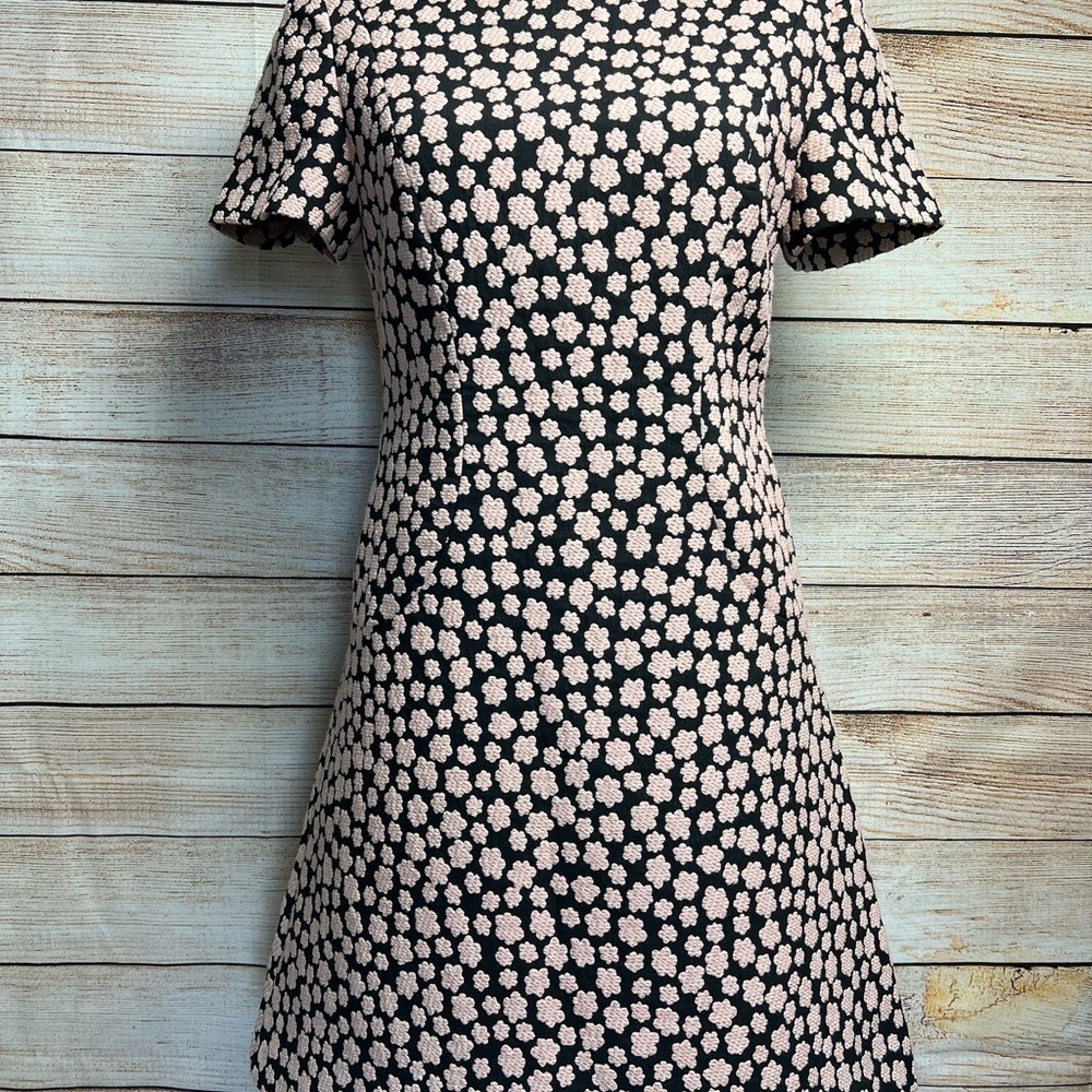 Kate Spade Petal Stamp Fit & Flare Mini Dress Sz 4 S Knit Floral Black Pink